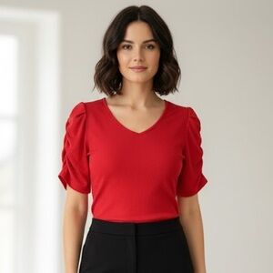 Elegant Red V-Neck Blouse